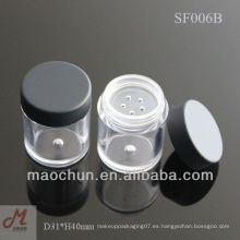 SF006B Venta al por mayor de jarro de tamiz de polvo suelto, jarras de maquillaje mineral, frascos de maquillaje mineral con tamiz